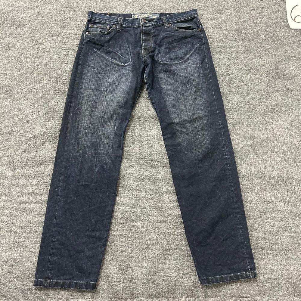 Pull&Bear Jeans Mens Size 36 Dark Wash Loose Fit Straight Low Waist Button Fly